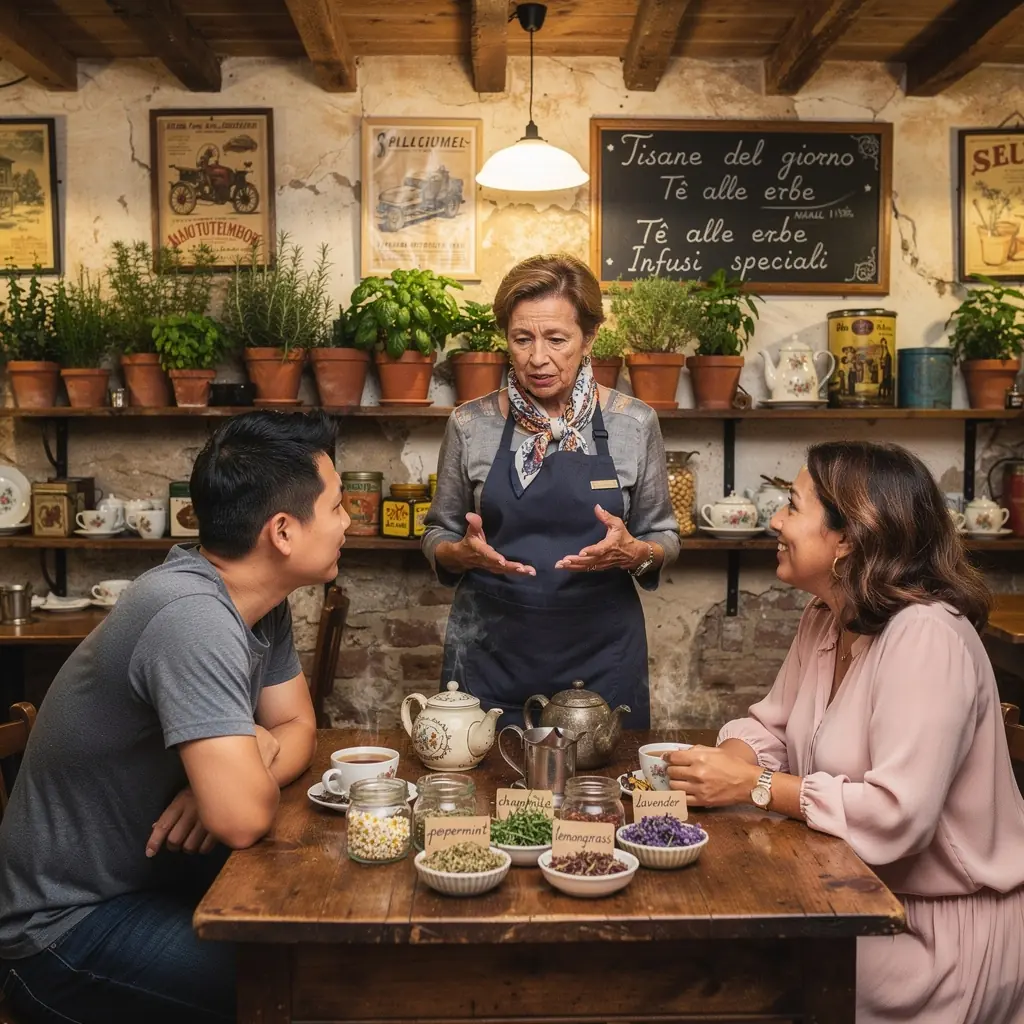 Una tavola apparecchiata con vari tipi di tè e accessori per la preparazione.
